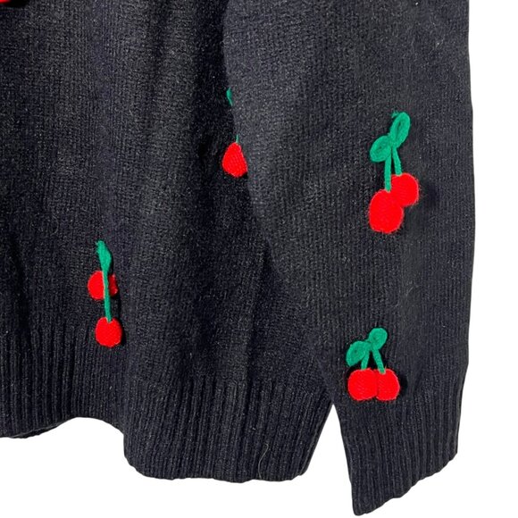 3D Knit Cherry Sweater Oversized Slouchy Black Whimsigoth Preppy Indie Medium - Picture 2 of 10